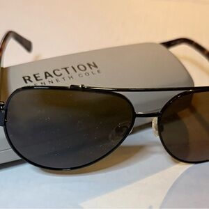 Kenneth Cole Reaction Black Metal Aviator Sunglasses